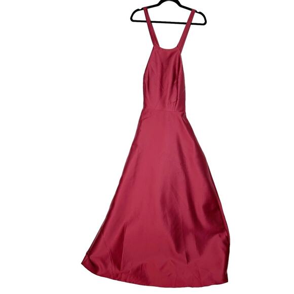 ALFRED SUNG Halter Lace-Up Back Satin Twill Gown In Burgundy - Picture 4 of 11